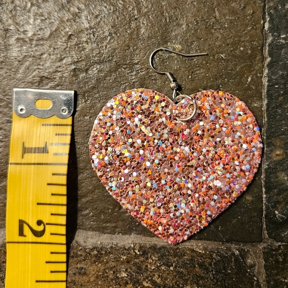 Valentine Heart Glittery Shimmering Dangle Earrings - Picture 3 of 3